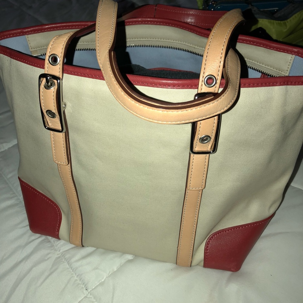 Coach Burgundy Canvas Tote Shopper Bag